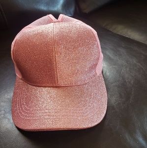 Pink glitter ponytail hat